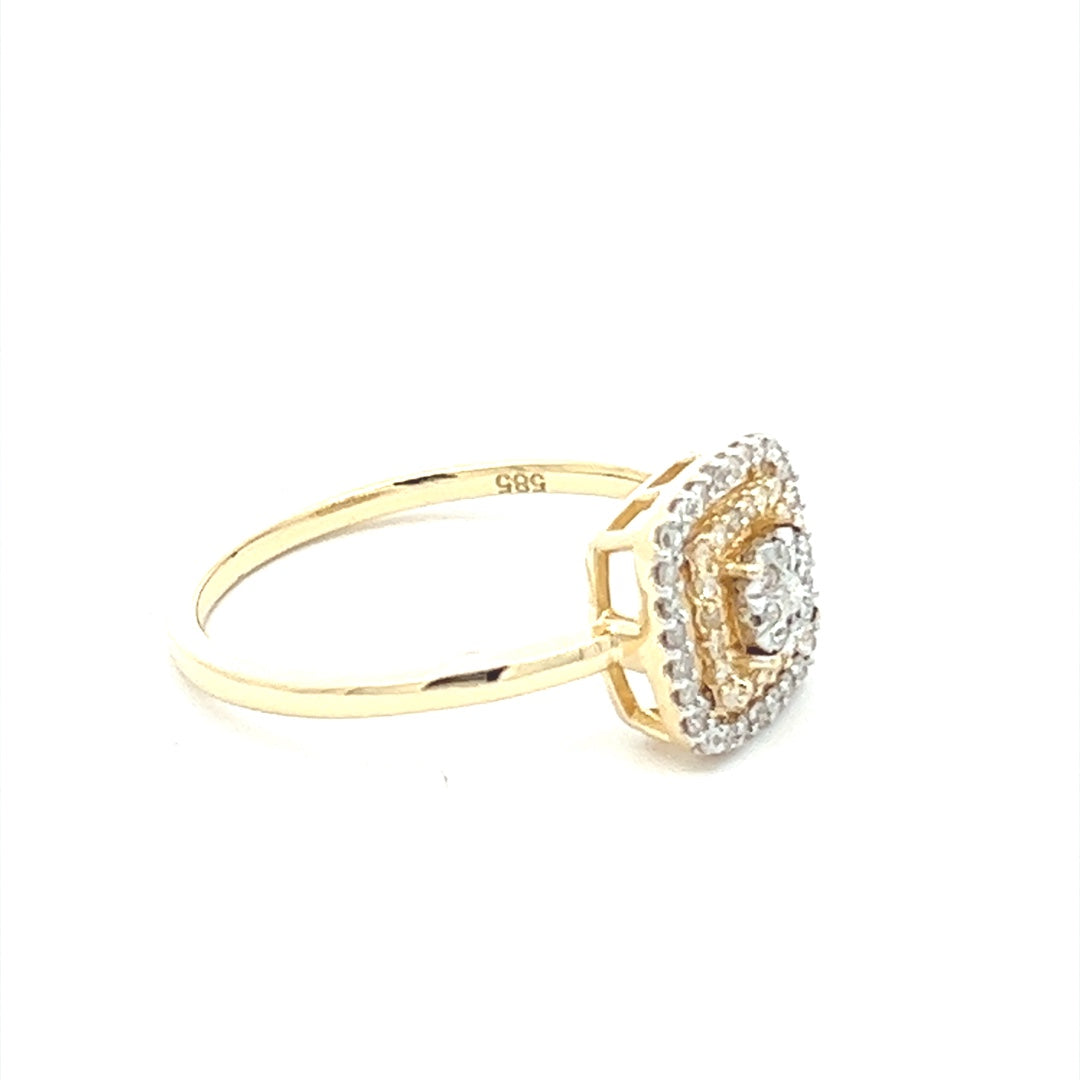 Two Tone Square Shaped Diamond Ring In 14K Yellow Gold