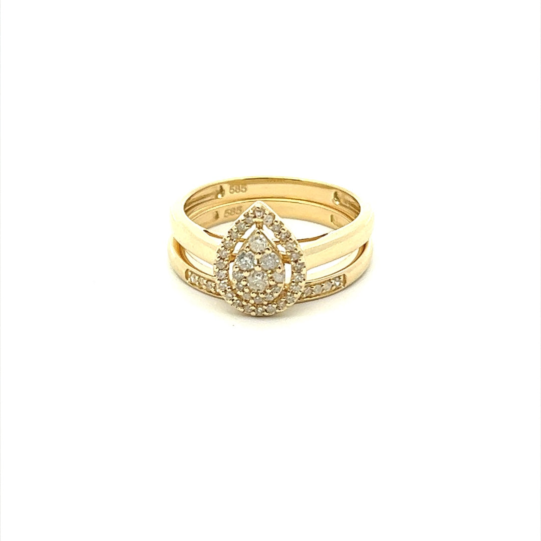 Set Of 2 Diamond Rings With Pear Halo In 14K Yellow Gold