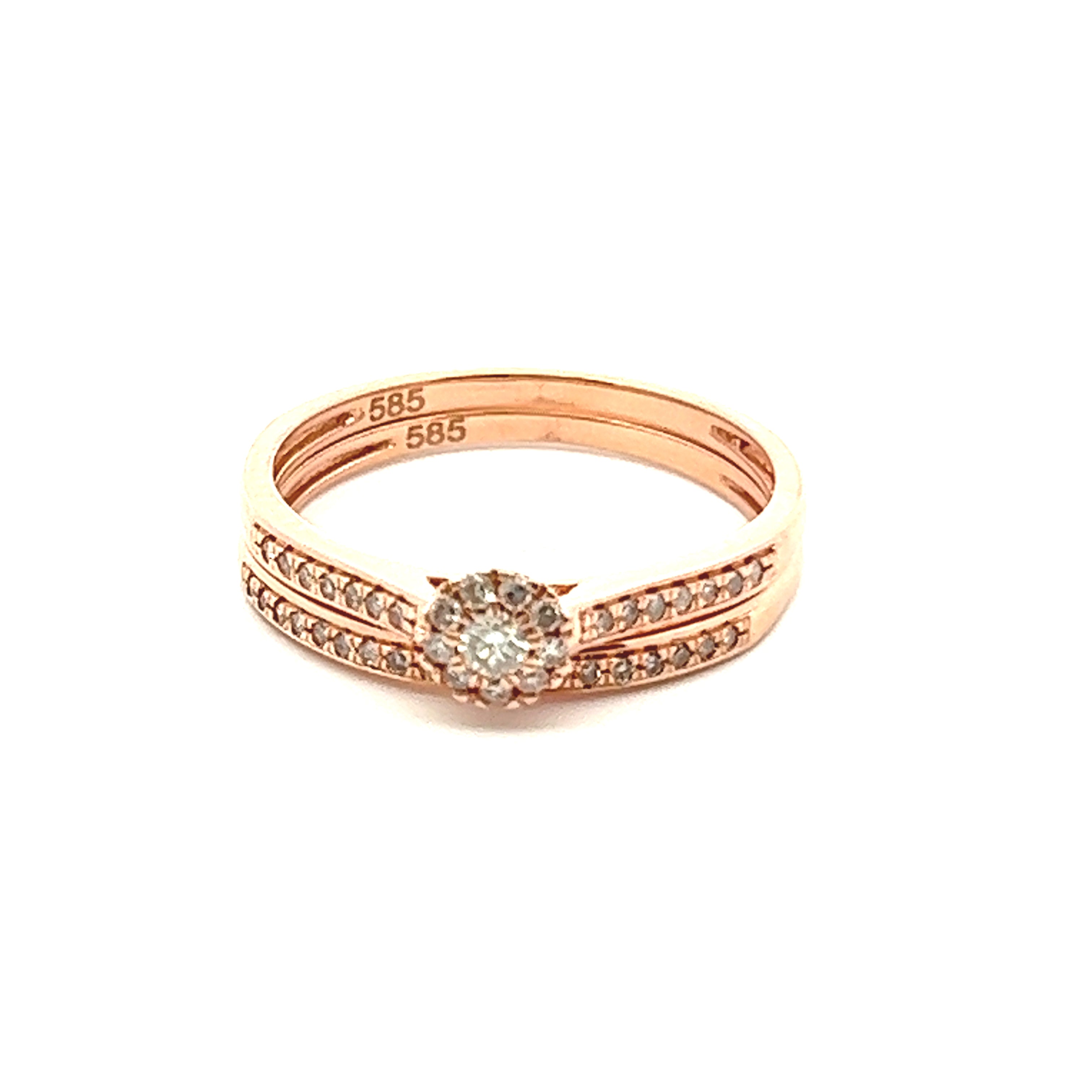 Set Of 2 Diamond Rings In 14K Pink Gold