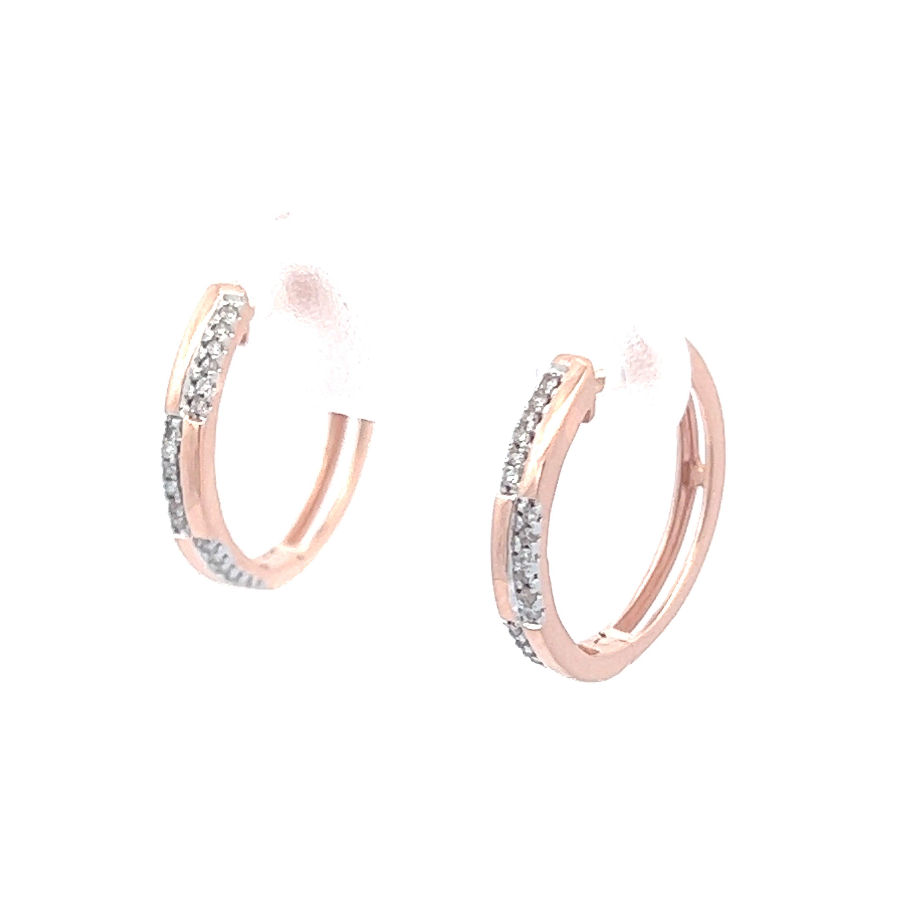 Alternating Diamond Huggie Hoop Earrings In 14K Pink Gold