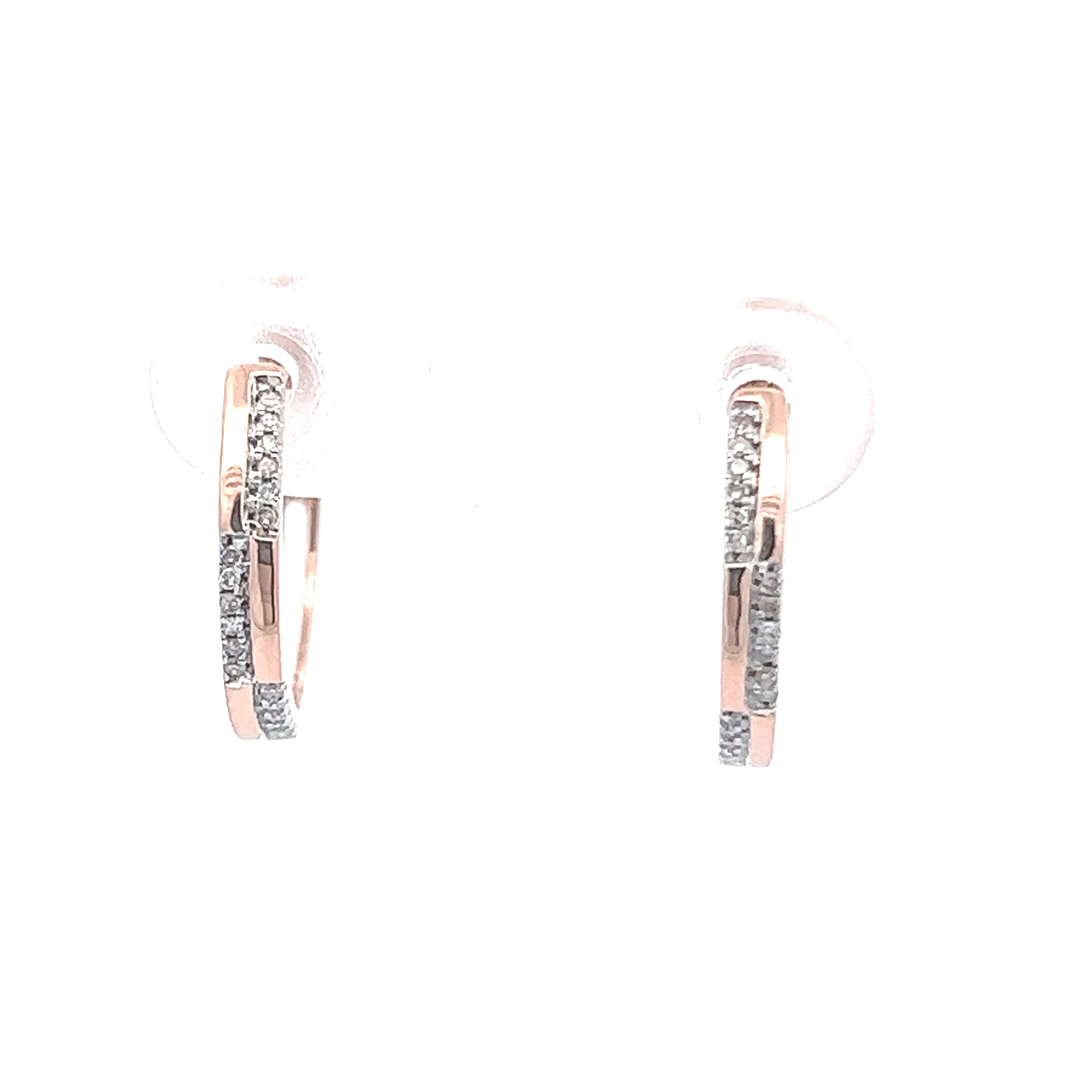 Alternating Diamond Huggie Hoop Earrings In 14K Pink Gold