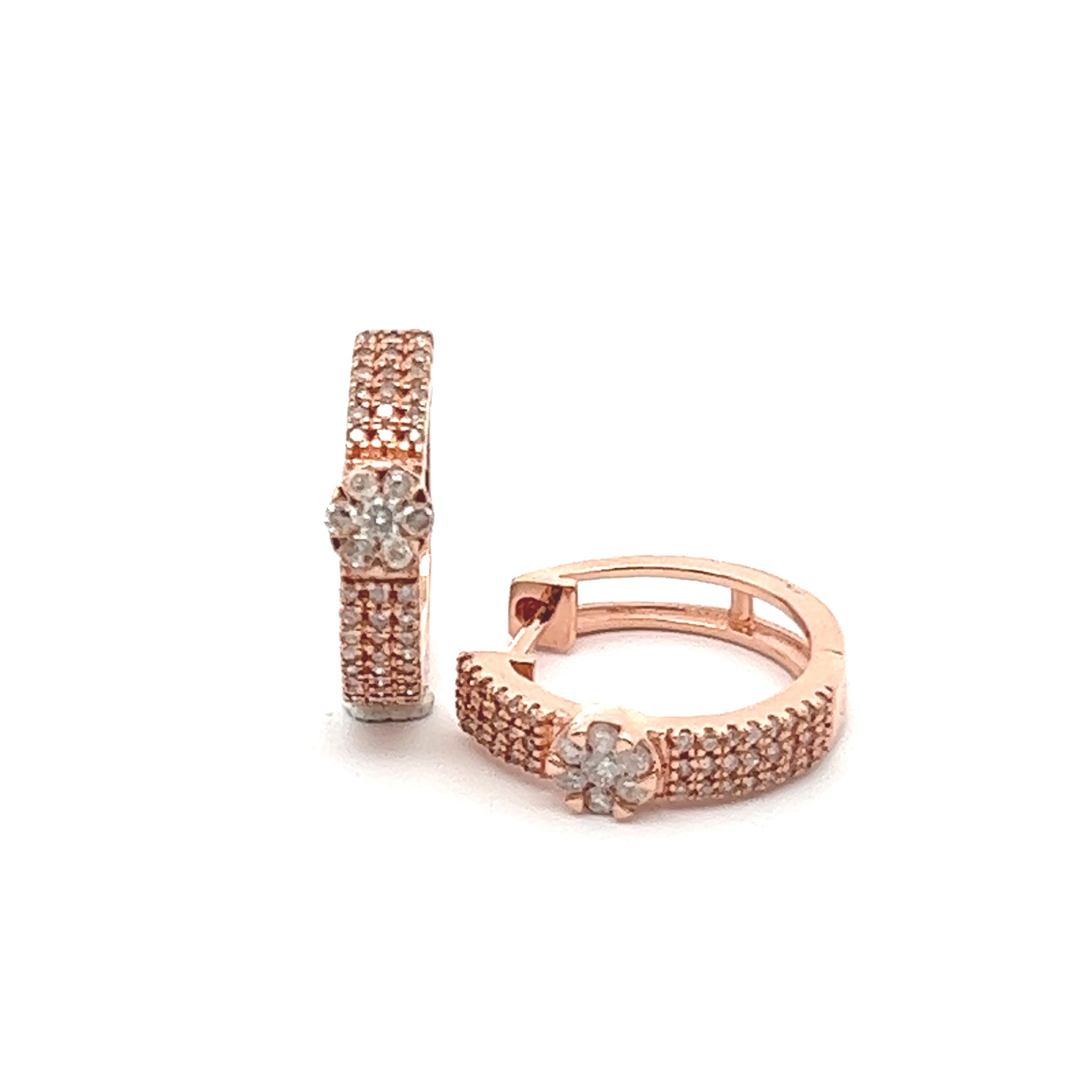 Huggie Hoop Earrings With Floral Design In 14K Pink Gold