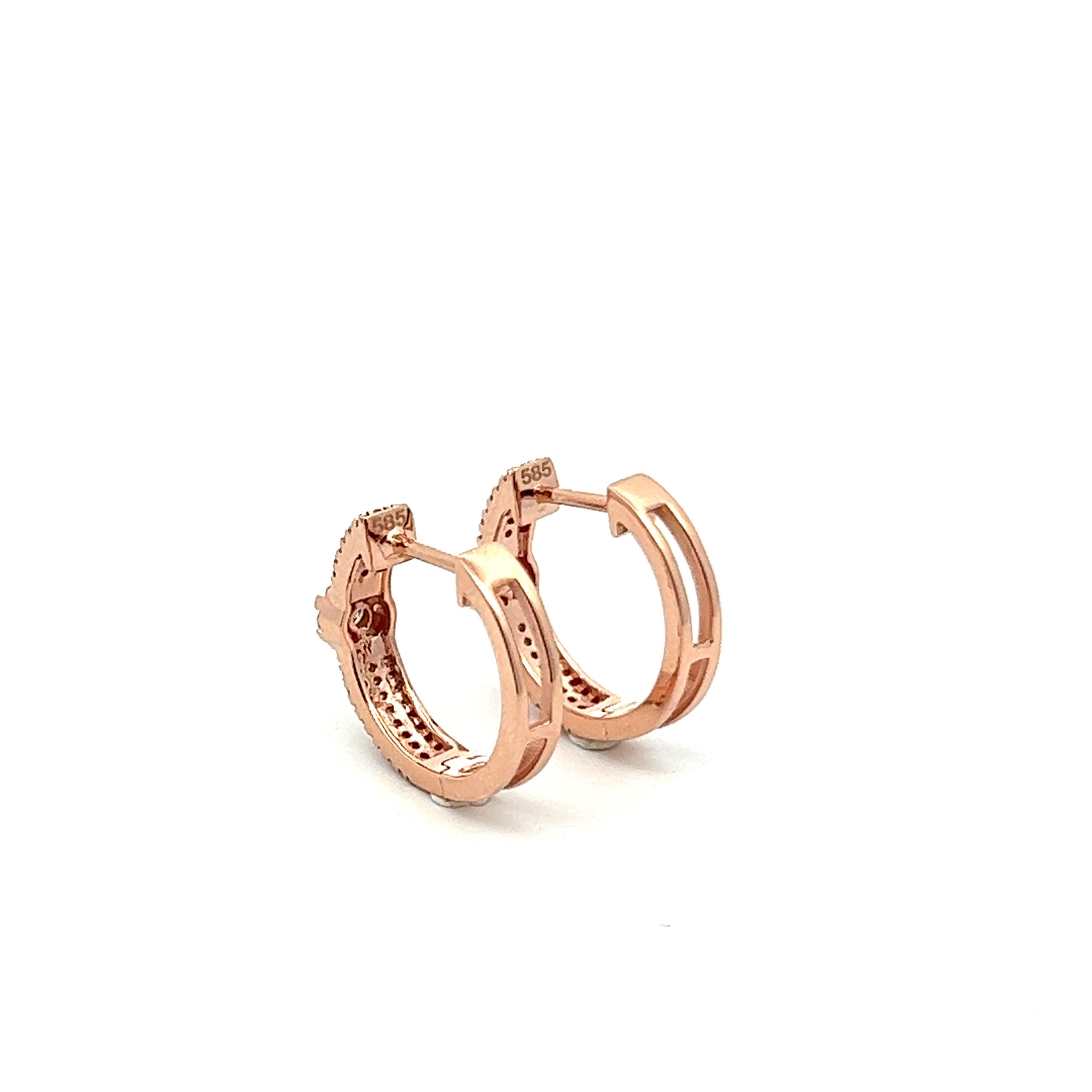 Huggie Hoop Earrings With Floral Design In 14K Pink Gold