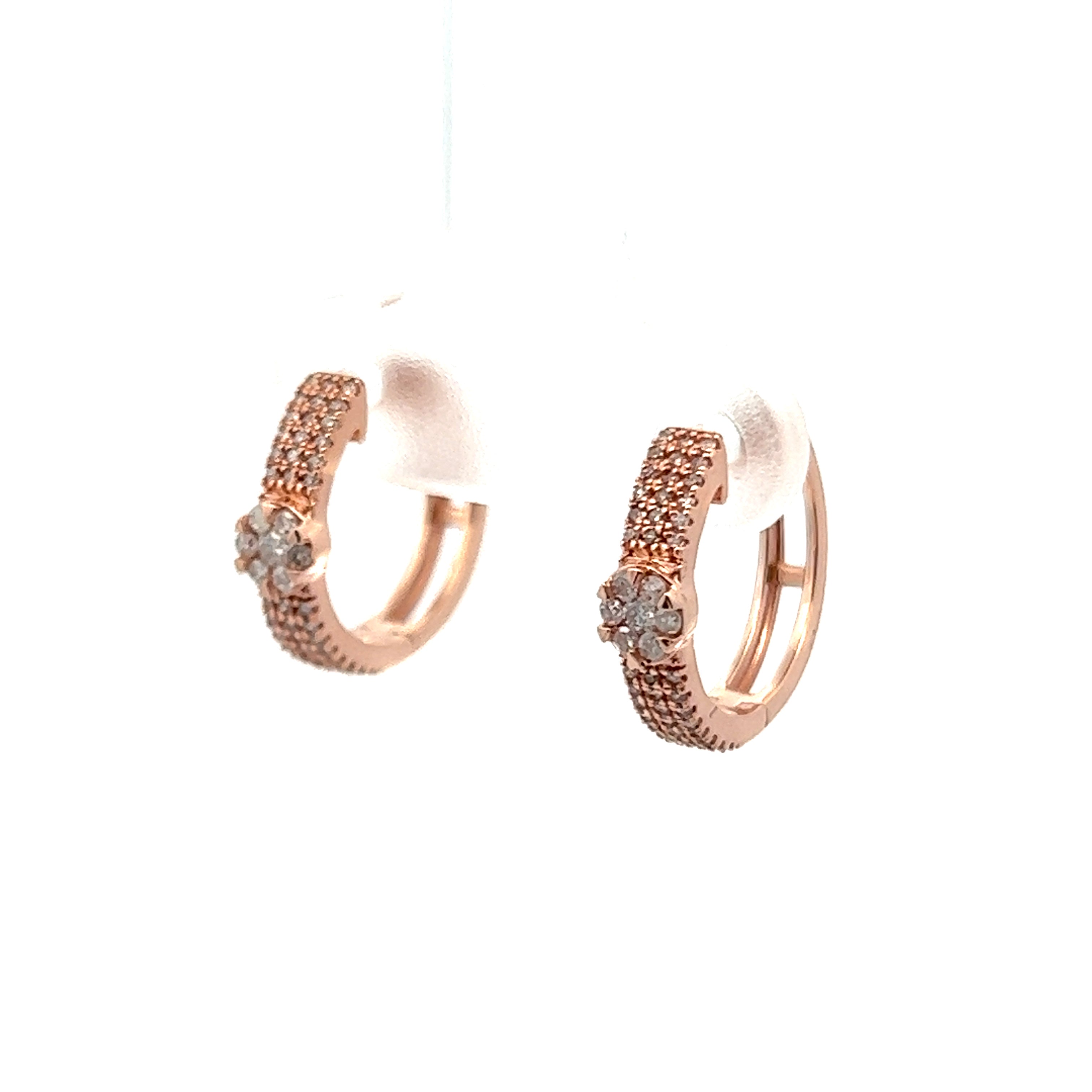 Huggie Hoop Earrings With Floral Design In 14K Pink Gold