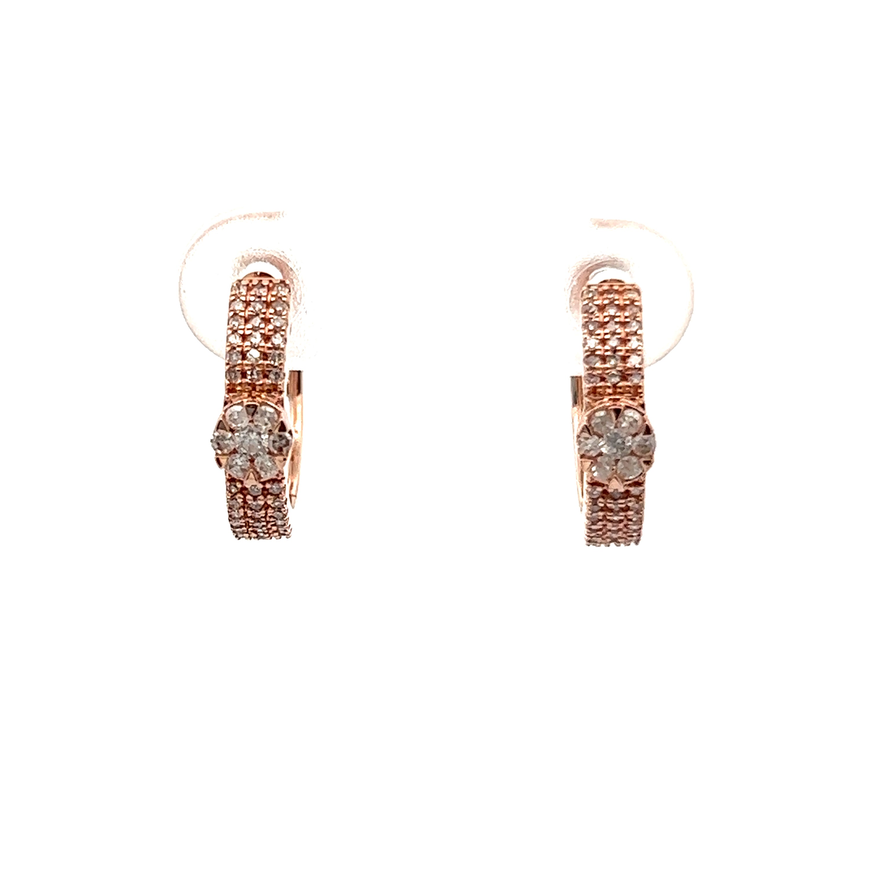 Huggie Hoop Earrings With Floral Design In 14K Pink Gold