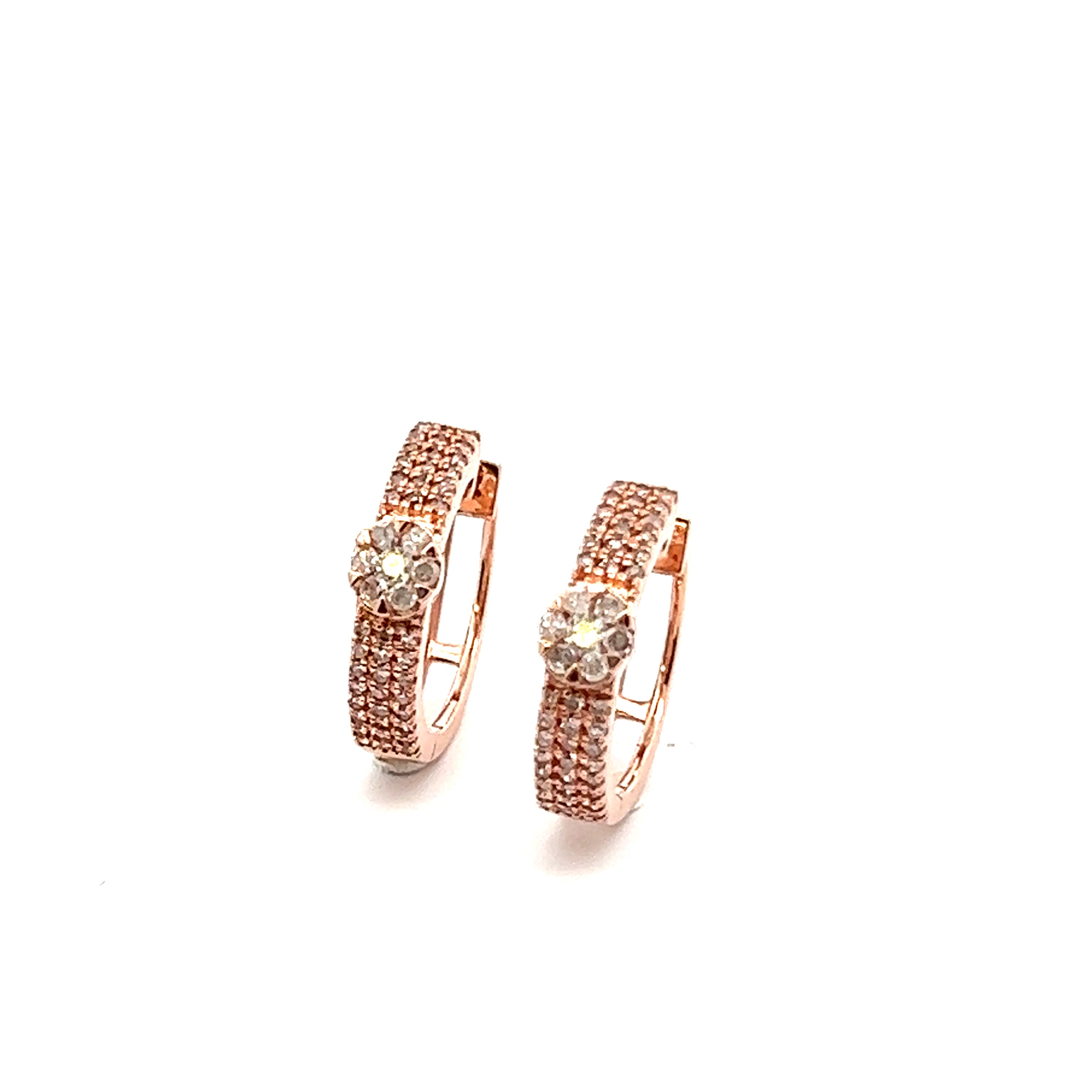 Huggie Hoop Earrings With Floral Design In 14K Pink Gold