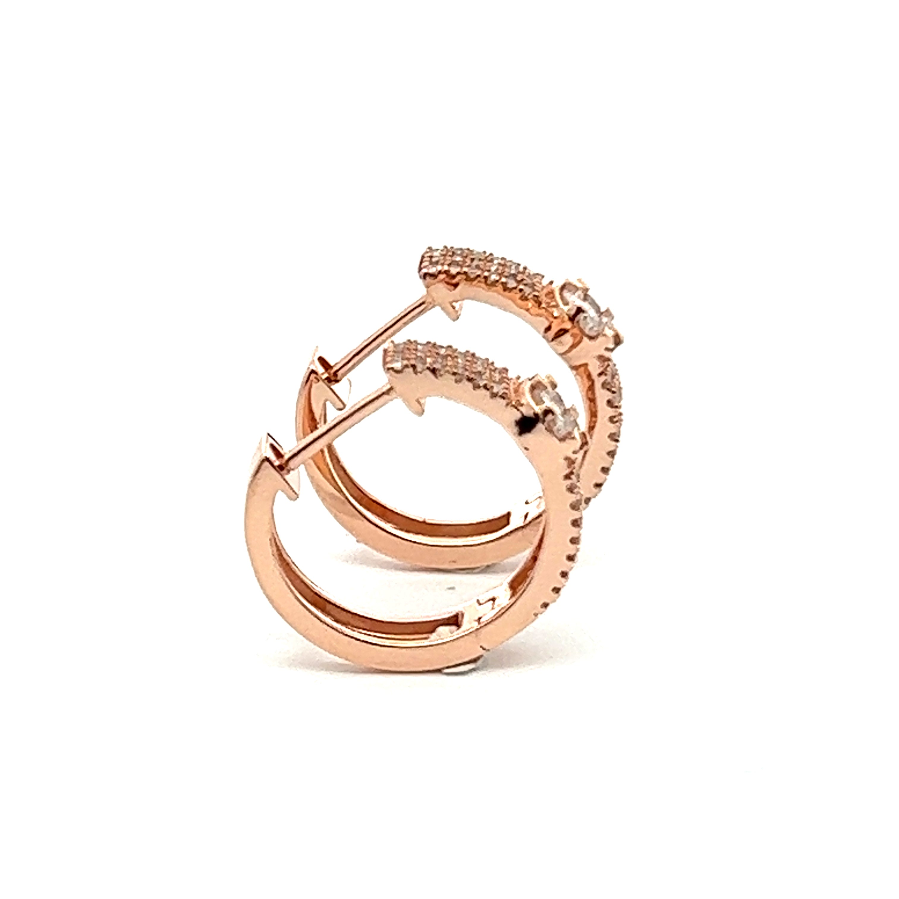 Huggie Hoop Earrings With Floral Design In 14K Pink Gold