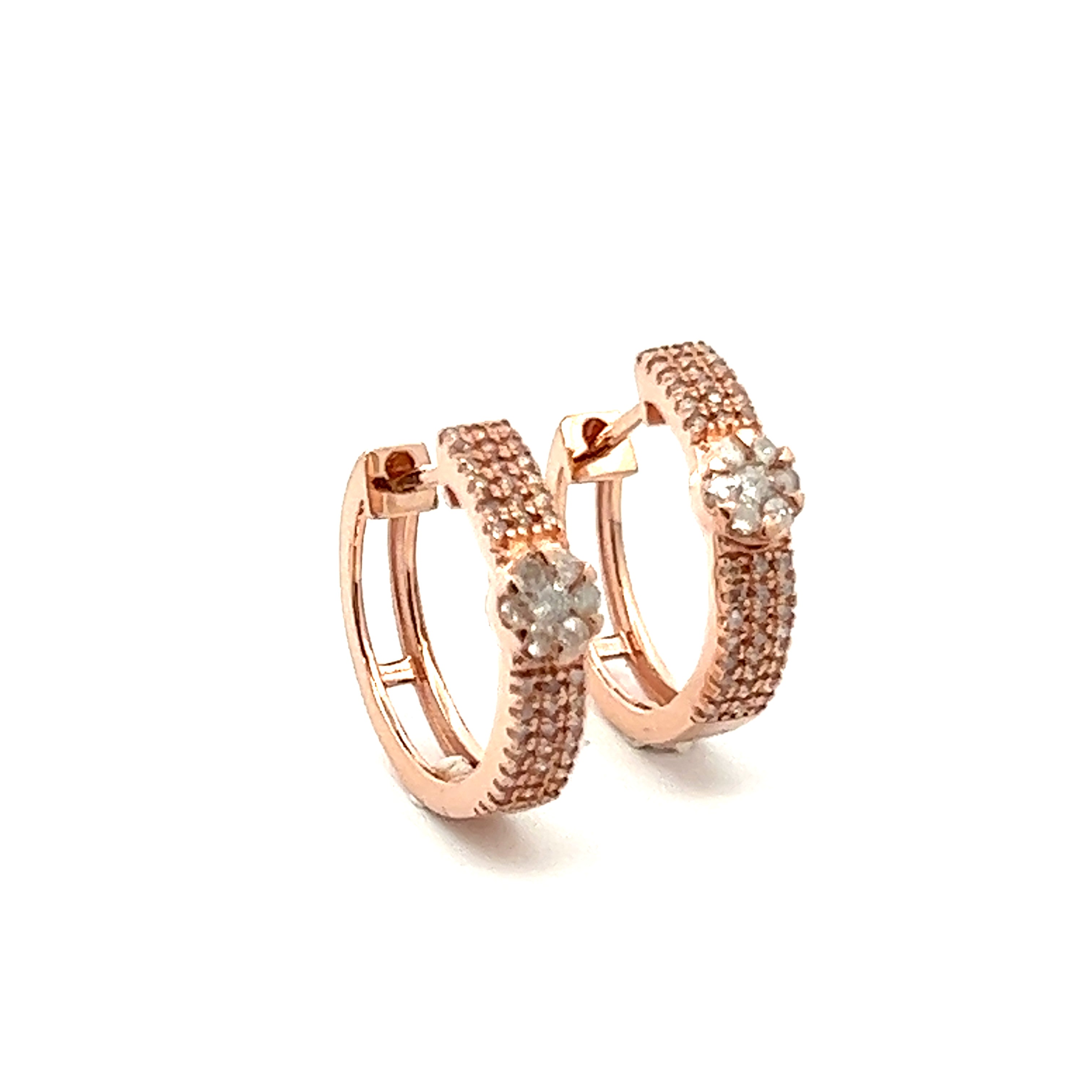 Huggie Hoop Earrings With Floral Design In 14K Pink Gold