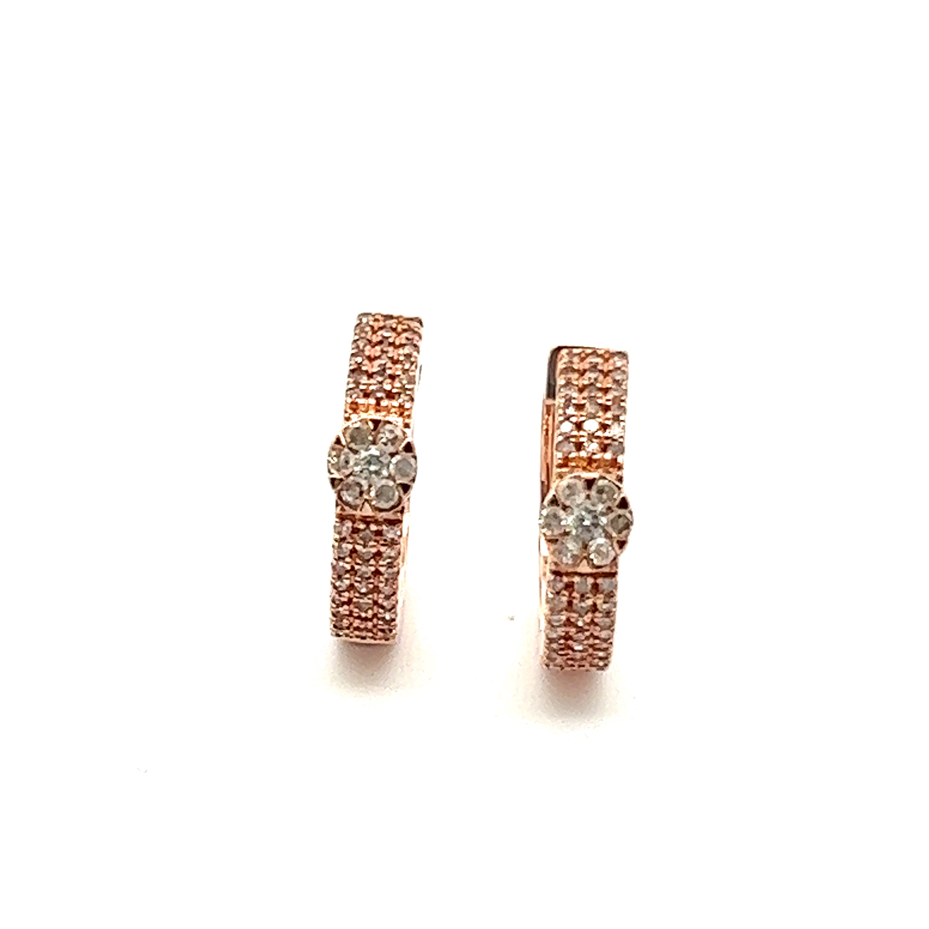 Huggie Hoop Earrings With Floral Design In 14K Pink Gold