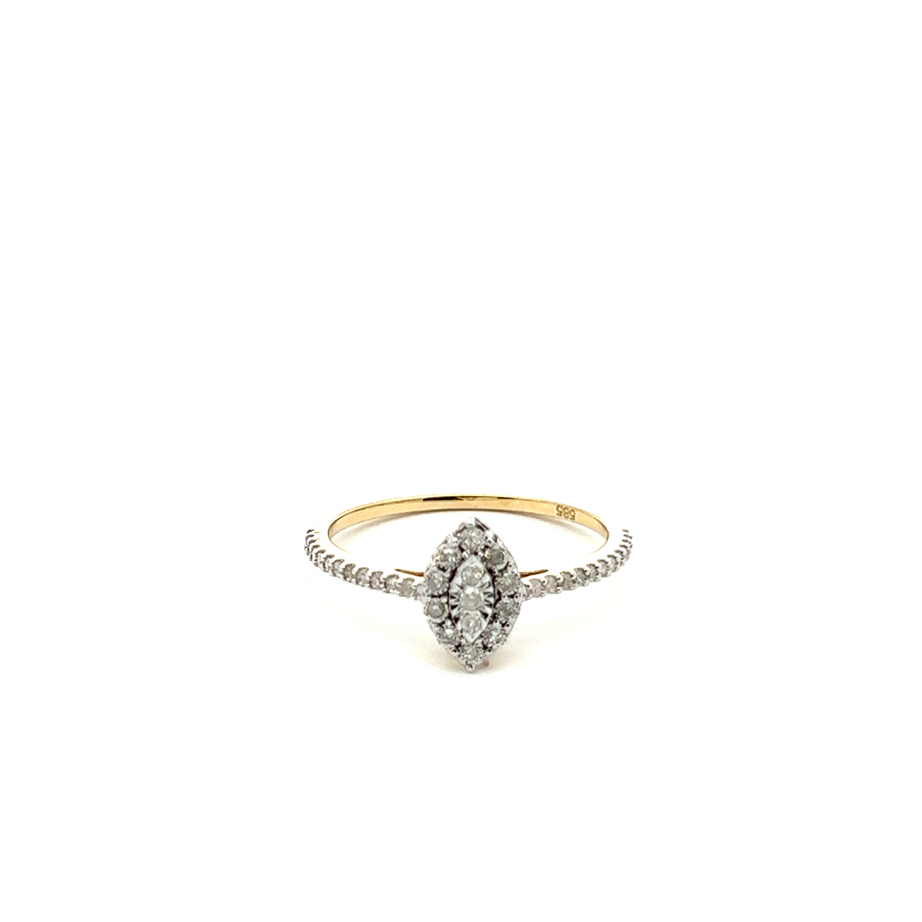 Marquise Shaped Diamond Ring In 14K Yellow Gold